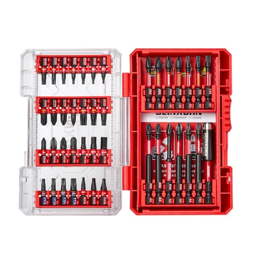 Geinxurn 42-teiliger Schraubendreher-Bitsatz aus schlagfestem, S2-Stahl Magnetische Torx/Phillips/Pozidriv/Schlitz/Hex-Kopf Bit Set, 1/4 zoll Sechskantschaft, inkl. Bit-Halter mit Rot Aufbewahrungsbox von GEINXURN