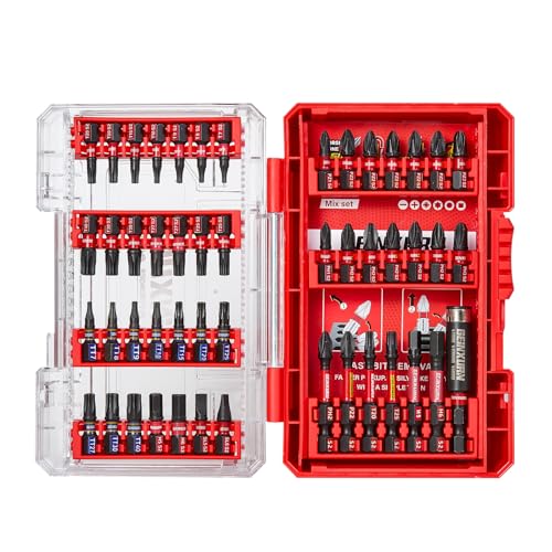 Geinxurn 49-teiliger Schraubendreher-Bitsatz aus schlagfestem, S2-Stahl Magnetische Torx/Phillips/Pozidriv/Schlitz/Hex-Kopf Bit Set, 1/4 zoll Sechskantschaft, inkl. Bit-Halter mit Rot Aufbewahrungsbox von GEINXURN