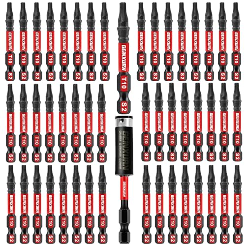 Geinxurn 51-teiliges 5,1 cm T10 schlagfestes magnetisches Einsatz-Bit-Set, 10 Torx-Kopf-Power-Bits, S2-Stahl-Stern-T10-Schraubendreher-Bit-Set mit 1 Schlag-Bithalter von GEINXURN