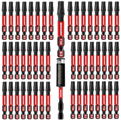 Geinxurn 51-teiliges 5,1 cm T30 schlagfestes magnetisches Einsatz-Bit-Set, 30 Torx-Kopf-Power-Bits, S2-Stahllegierung, Stern-T30-Schraubendreher-Bit-Set mit 1 Schlag-Bithalter von GEINXURN