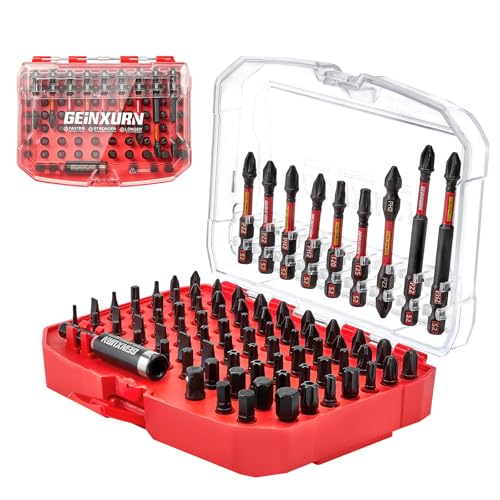 Geinxurn 83tlg. Schlagfester Schraubendreher Bits Set (Torx, Kreuzschlitz, Pozidriv, Schlitz, Hex-Kopf), S2-Stahl Magnetische 1/4” Sechskantschaft Bitsatz, inkl. Bit-Halter mit Rot Aufbewahrungsbox von GEINXURN