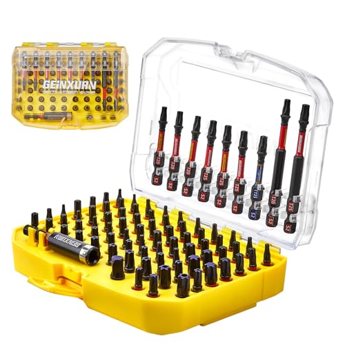 Geinxurn 83tlg. Schlagfester Schraubendreher Bits Set Torx/Sicherheit-Torx, T7-T40 Bitsatz S2-Stahl Magnetische 1/4” Sechskantschaft, inkl. Bit-Halter Stecknuss-Adapter mit Gelb Aufbewahrungsbox von GEINXURN