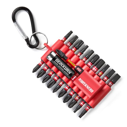 Geinxurn Mischen Schrauberbitsatz 22 Stück, Pozidriv Kreuzschlitz Torx Sechskant Schlitz S2 Stahl Magnetische Schlagfester Schraubendreher Bit Set mit Bit-Halter und Aufbewahrungsbox von GEINXURN