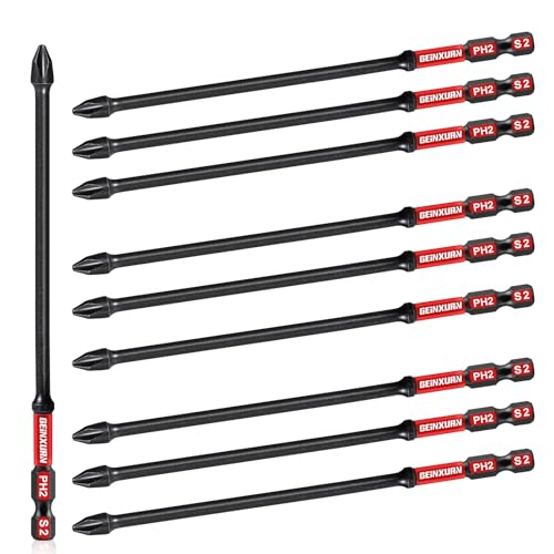 Geinxurn PH2 Kreuzschlitz Schrauber Bit Set, 10 Stück 150mm Lange #2 Phillips Magnetisch Schlagfester Bitsatz, 1/4 zoll Sechskantschaft S2 Legierter Stahl Treiberbits, Bulk von GEINXURN