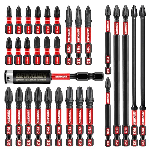Geinxurn PH2 Schrauber Bit Set, 30 Stück 50mm #2 Phillips 1/4 zoll Sechskantschaft S2 Legierter Stahl Schlagfester Bitsatz mit 1 Stück 60mm Magnetisch Bit-Halter, Bulk Geinxurn PH2 Schrauber Bit Set, 30 Stück 50mm #2 Phillips 1/4 zoll Sechskantschaft S2 Legierter Stahl Schlagfester Bitsatz mit 1 Stück 60mm Magnetisch Bit-Halter, Bulk von GEINXURN
