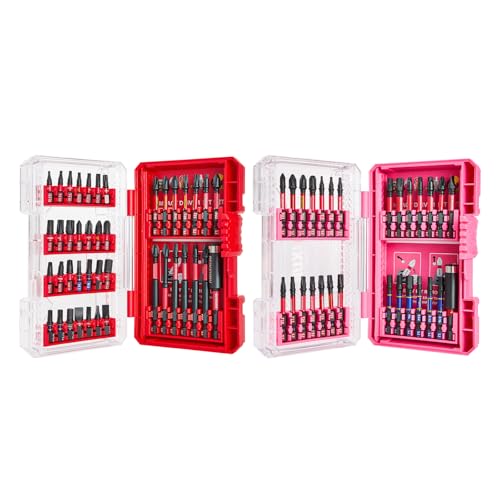 Geinxurn Schlagschrauber-Bit-Set, magnetisch, S2-Stahl, 2,5 cm, 70 Stück, Kreuzschlitz, Vierkant, Torx, Schlitz, Sechskant, Pozi, Bithalter und Schlag-Bithalter mit roter Aufbewahrungsbox von GEINXURN