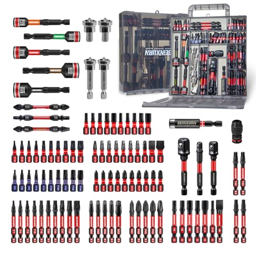 Geinxurn Schlagschrauber-Bit-Set, magnetisch, S2-Stahl (Kreuzschlitz, Vierkant, Torx, Sechskant, Sicherheits-Torx), Schraubendreher-Bitspitzen, Schlag-Bithalter und Mutterndreher mit grauer von GEINXURN