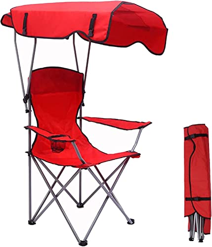 GEIRONV Klappkampenstuhl for Camping im Freien Camping Wanderwander Lbs mit Schatten -Baldachin Liegen (Color : Red) von GEIRONV