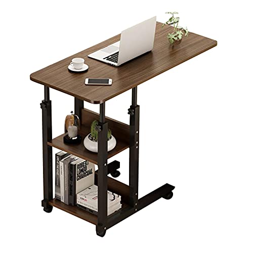 Laptoptisch mit Rollen,mit 2 Etagen-Lagerregal Beistelltische Warenkorb Arbeitsständer Tragbarer Schreibtisch Stehpult (Color : Brushed black oak, Size : 60x40CM) von GEIRONV