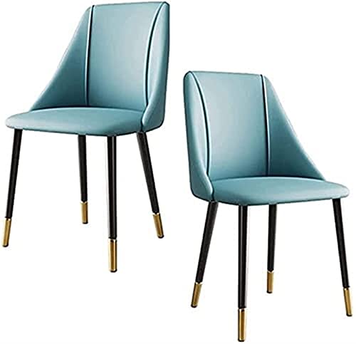 GEIRONV Moderner Küchenstuhl, 2er-Set, Gestell aus Karbonstahl, Büro-Loungesessel, Wohnzimmer-Esszimmerstühle, Beistellstuhl aus Leder Stühle (Color : Blue, Size : 44x43x85cm) von GEIRONV