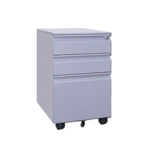 GEK208130 Büroschrank Stahlschrank DREI Schubladen mit Rädern Mobiler Büroaktenschrank Kurzer Schrank mit Schloss Dick Schublade(Grigio) von GEK208130