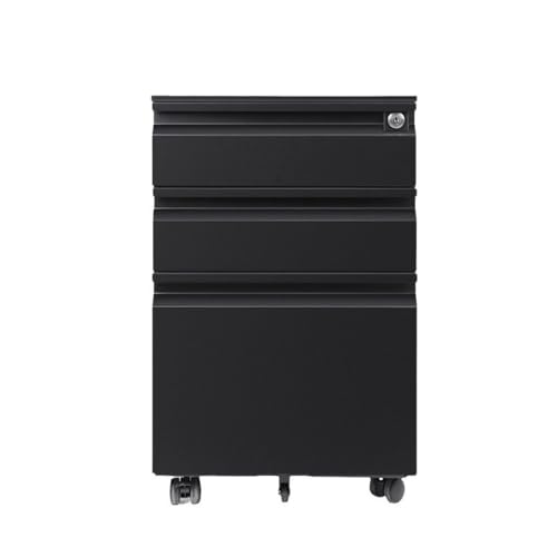 GEK208130 Büroschrank Stahlschrank DREI Schubladen mit Rädern Mobiler Büroaktenschrank Kurzer Schrank mit Schloss Dick Schublade(Schwarz) von GEK208130