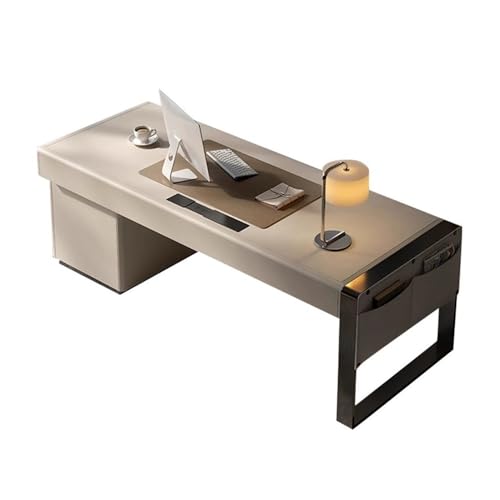 GEK208130 Einfach Luxuriöser Laptop-PC-Schreibtisch mit Steckdosen und USB-Anschluss, moderner Schreibtisch aus Sattelleder mit Aufbewahrungstasche Schreiben(M) von GEK208130