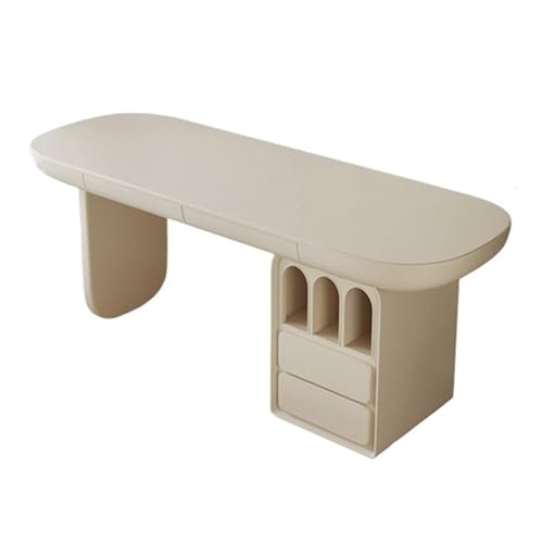 GEK208130 Einfach Moderner Schreibtisch aus Holz, weißer Laptop-Schreibtisch, Frisiertisch mit 2 Schubladen und 1 Ablageschrank for das Home Office Schreiben(M) von GEK208130