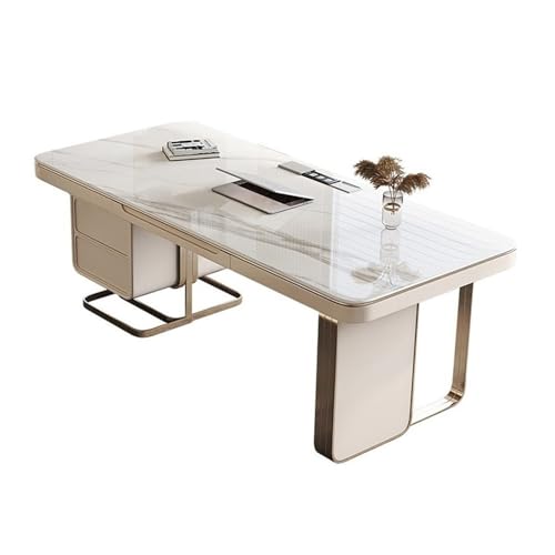 GEK208130 Einfach PC-Arbeitsplatz-Schreibtisch mit Stauraum, moderner Home-Office-Schreibtisch mit Steinplattenplatte, Ladestation Schreiben(L) von GEK208130