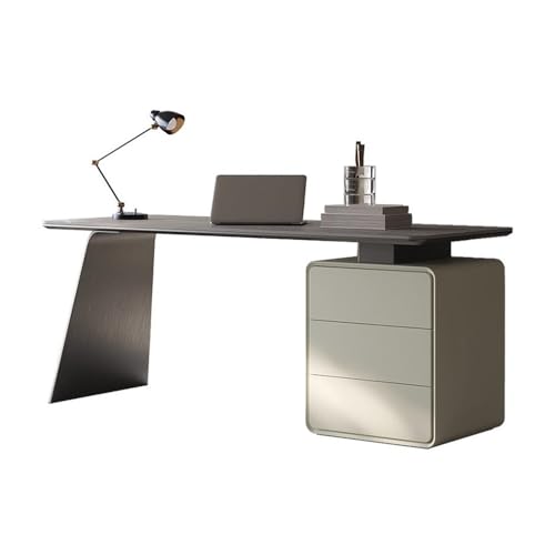GEK208130 Einfach PC-Schreibtisch for das Home Office mit Aktenschrank, Schreibtisch fürs Arbeitszimmer mit 3 Schubladen, Tischplatte aus glattem Steinschiefer und stabilem Metallbein Schreiben(M) von GEK208130