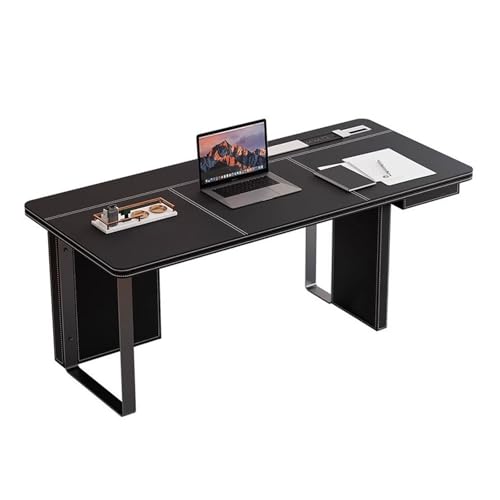 GEK208130 Einfach Schreibtisch-Arbeitstisch aus schwarzem Sattelleder mit Metallbeinen, geräumiger Laptop-Schreibtisch for das Home Office, PC-Tisch mit Stauraum Schreiben(S) von GEK208130