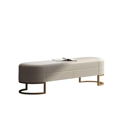 GEK208130 Modern Ottomane mit Stauraum for Schlafzimmer, Ottomane aus echtem Leder mit Stauraum, Stauraumbank for Schlafzimmer, Wohnzimmer und Flur Dekorativ(Beige,130 * 40 * 45cm) von GEK208130