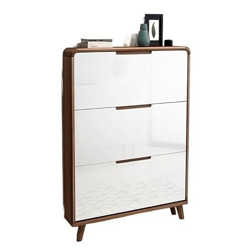 GEK208130 Modern Versteckter Schuhschrank mit 3 Klappschubladen, freistehender Schuhschrank for den Eingangsbereich, Weiß + Braun Organizer von GEK208130