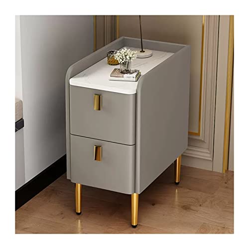 GEK208130 Nachtschrank Moderne schmale Nachttische im Kunstleder-Stil, Nachttisch, Beistelltisch mit 2 Schubladen for Schlafzimmer und Wohnzimmer (grau) Schlafzimmer(L25xD40xH50cm) von GEK208130