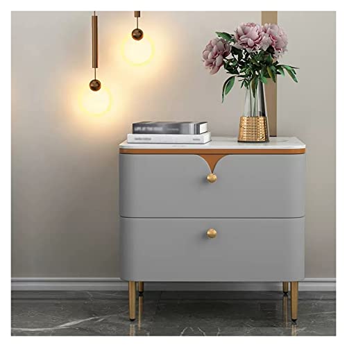 GEK208130 Nachtschrank Nachttisch aus grauem Holz, Nachttisch mit 2 Schubladen, goldenem Griff und Tischbeinen for Schlafzimmer, Wohnzimmer, Büro Schlafzimmer(L45xD40xH51cm) von GEK208130