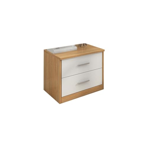 GEK208130 Nachtschrank Nachttisch in Weiß + Holzfarbe Aktenschrank mit Zwei Schubladen, Massivholz-Aufbewahrungsschrank for Wohnzimmer, Schlafzimmer, Arbeitszimmer Schlafzimmer von GEK208130