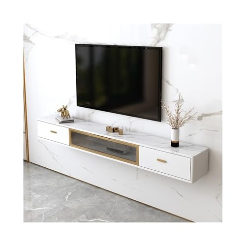 GEK208130 Tv Schrank Minimalistischer schwebender TV-Ständer, an der Wand montiertes Kabelmanagement-Entertainment-Center mit 2 Schubladen Fernsehschrank(Weiß,Klein) von GEK208130
