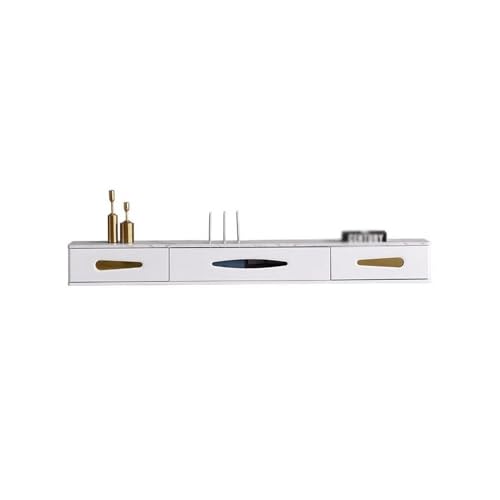 GEK208130 Tv Schrank Schwebender TV-Ständer, wandmontierter TV-Schrank mit Klapptür und 2 Schubladen for Wohnzimmer und Büro Fernsehschrank(Weiß,180x24x20cm) von GEK208130