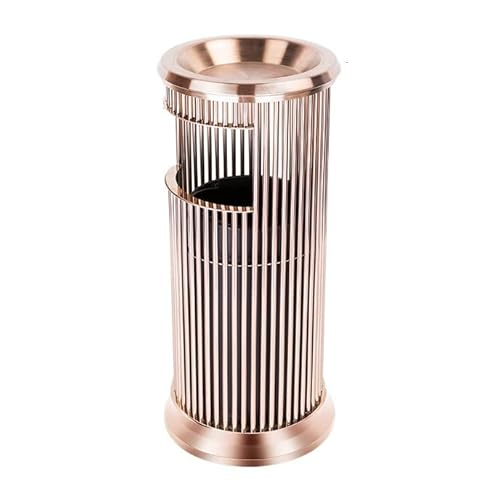 Großer Abfallbehälter Cylindrical Trash Can, Vertical Stainless Steel Trash Can with Top Ashtray Tray, Commercial Waste Container for Indoor and Outdoor Use Innenhof(Rose Gold) von GEK208130