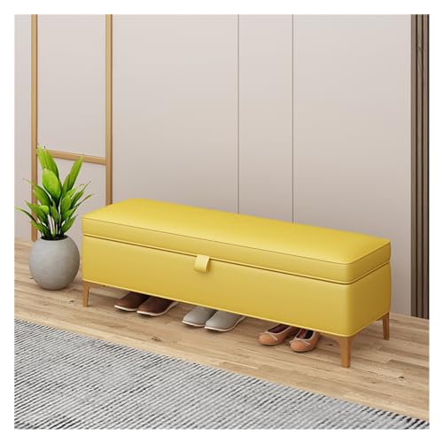 Modern Aufbewahrungsbank – Eingangsbank, Ottomane for das Bettende im Schlafzimmer, Lederbank, Schlafzimmerbänke for das Fußende des Bettes, gepolsterte Bank mit goldenen Beinen Dekorativ(Yellow) von GEK208130
