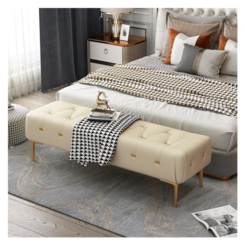 Modern Gepolsterte getuftete Bank mit gepolstertem Sitz, Fußhocker mit stabilen Metallbeinen, Lederbank for den Eingangsbereich des Schlafzimmers und Wohnzimmers Dekorativ(Beige,100*40*43cm) von GEK208130