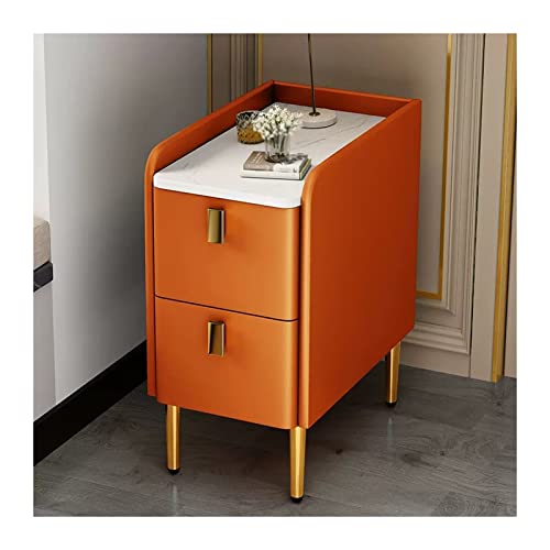 Nachtschrank Einzigartige schmale Nachttische, 2 Schubladen, Holz, PU-Leder, Nachttisch, Beistelltisch mit Edelstahlbeinen, moderner Stil for Schlafzimmer, Aufbewahrungsmöbel, 19,6 Zoll hoch, Orange S von GEK208130