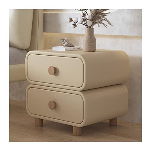 Nachtschrank Einzigartiger Nachttisch aus khakifarbenem Kunstleder, 2 Schubladen, Nachttisch mit Holzfuß, moderner Stil for Schlafzimmer, Wohnzimmer, Aufbewahrungsmöbel Schlafzimmer(L50xD40xH50cm) von GEK208130