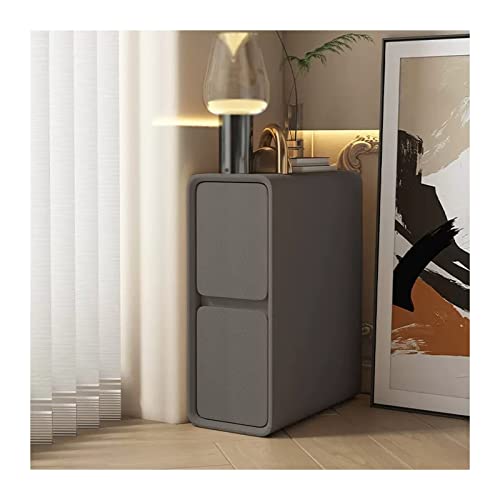 Nachttisch, 2 Schubladen, Nachttisch, platzsparend, ultra-schmal, Holz, Nachttisch, Beistelltisch, Nachttisch, Spind für Wohnzimmer, Schlafzimmer, Büro, komplett montiert, dunkelgraues von GEK208130