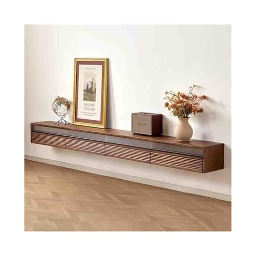 Tv Schrank Schwebender TV-Schrank zur Wandmontage aus schwarzem Walnussholz, Medienwandeinheit mit LED-Licht, schwebender TV-Ständer mit herunterklappbarer Tür und Schublade for das Wohnzimmer Fernseh von GEK208130