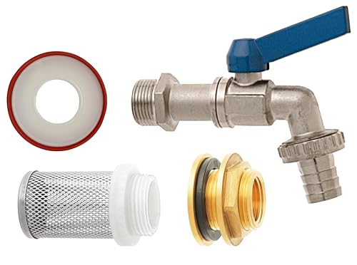 GEKA Regentonnen Anschluss Set (Größe 1/2“, Lochdurchmesser 27-30 mm, NW 13 mm, Kugelauslaufventil, Regentonnenanschluss, Gartenbewässerung) 35.3509.8 von GEKA