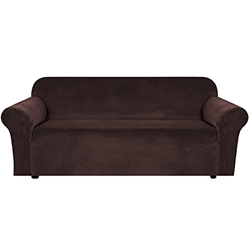 GELISURE Stretch-Samt-Sofabezug, Dicker 2-Sitzer-Sofa-Schonbezug, rutschfeste, elastische Unterseite, Möbelschutz, waschbar, für Wohnzimmer, Kinder, Katze, Hund, Braun-M von GELISURE