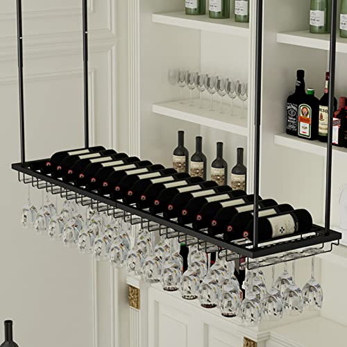 GELISURE Weinregal Deckenweinregal, Weinglashalter zum Aufhängen, Weinregal aus schwarzem Metall, höhenverstellbar, Ausstellungsregal für Küche, Bar, Restaurant (Size : 100cm*27cm*8cm) von GELISURE