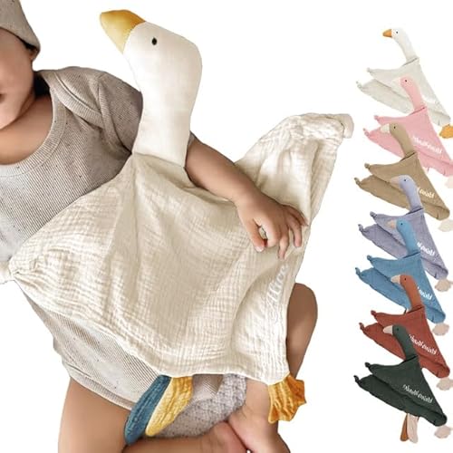 GELLEDI Babyschmusselin aus Baumwoll-Musselin mit niedlichem Gänse-Design, ideal für Taufe oder Geburt, cremefarben von GELLEDI