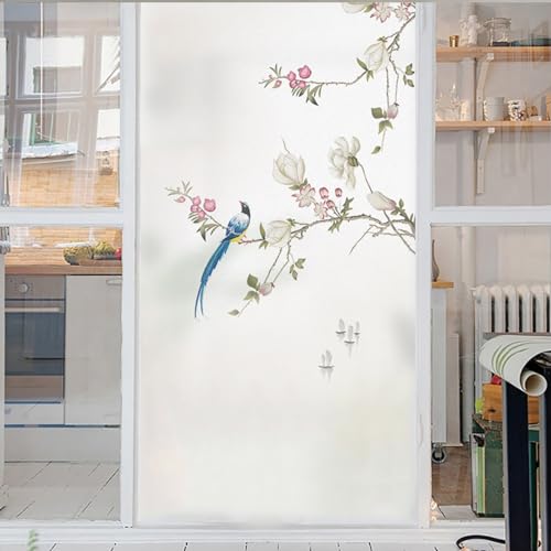 3D Fensterfolie Blume Selbsthaftend Statisch Opaque Privacy Glass Sticker Fensteraufkleber Türfolie Ensterfolie Selbsthaftend Blickdicht 44x116cm von GELOUT