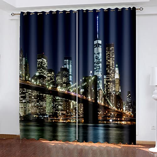 Blickdichter Vorhang 3D Mit Ösen Curtain Der Blick Auf Die Stadt 160cm lang 150cm Breite 2 Stück Verdunkelungsvorhang Mit Blickdichten Farben Gardinen Blickdicht Für Das Wohnzimmer Schlafzimmer von GELOUT
