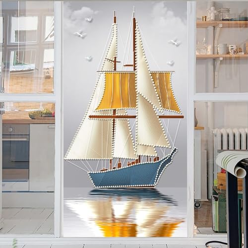 Boot Fensterfolie Motiv Meer 3D Fensterfolie Blickdicht Glasaufkleber Statisch Selbsthaftend Ohne Kleber Uv Schutz Fensterfolie Milchglas 50x120cm von GELOUT