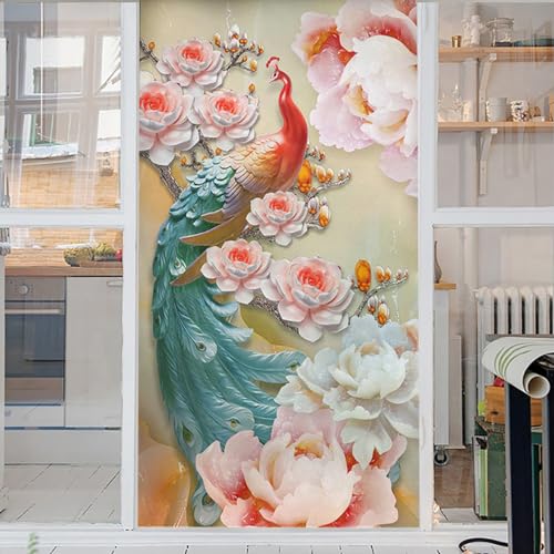Fensterfolie Abnehmbar Uv-Blockierend Wärmeisolierung Nicht Klebend Roter Pfau Glas Fensterfolie Dekorative Statische Für Zuhause Frischhaltefolie Abdeckung 50x80cm von GELOUT