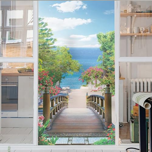 Fensterfolie Selbsthaftend Blickdicht Pastorale Landschaft 3D Fensterfolie Fensterfolie Statische Einfache Entfernung Wiederverwendbar Sichtschutzfolie Fensterfolie Milchglas 50x200cm von GELOUT