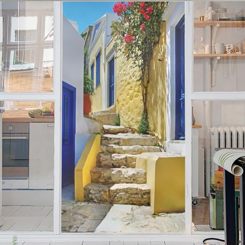 Fensterfolie Selbsthaftend Stadtlandschaft 3D Fensterfolie Selbsthaftend Glasaufkleber Statisch Selbsthaftend Ohne Kleber Uv Schutz Fensterfolie Milchglas 50x200cm von GELOUT