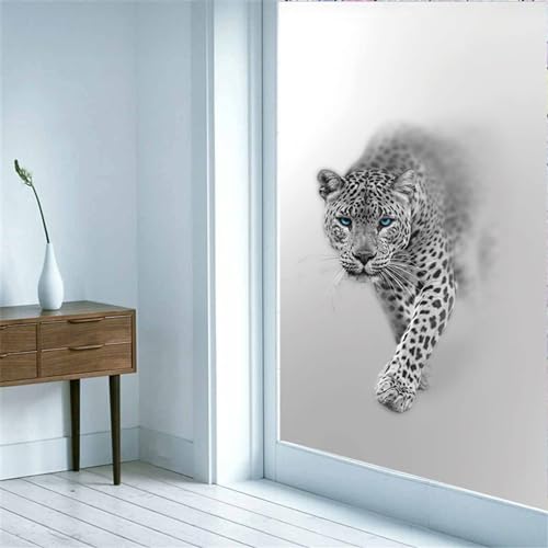Fensterfolie Selbsthaftend Tierleopard Grau, Verdunkelungsfolie Fensterfolie Sichtschutz 3D Dekorative Statische Für Zuhause Frischhaltefolie Abdeckung Fensterfolie Selbsthaftend Blickdicht 50x100cm von GELOUT