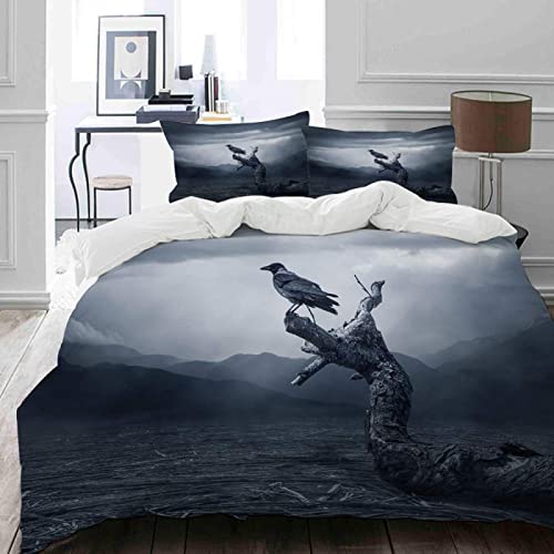 GELOUT Bettwäsche 90x200cm Eine Schwarze Krähe Sitzt Im Mondlicht Auf Einem Baum3D-Bedrucken Weich Mikrofaser Bettzeug Set, 1 X Bettbezug Mit 2 X Kissenbezug 50cm X 75cm Mit Reißveschluss von GELOUT