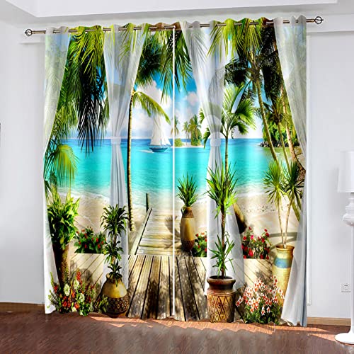 GELOUT Blickdichter Vorhang 3D Mit Ösen Curtain Natürliche Landschaft Coconut Seagull Beach 160cm lang 210cm Breite 2 Stück Verdunkelungsvorhang Mit Blickdichten Farben Gardinen Blickdicht GELOUT Blickdichter Vorhang 3D Mit Ösen Curtain Natürliche Landschaft Coconut Seagull Beach 160cm lang 210cm Breite 2 Stück Verdunkelungsvorhang Mit Blickdichten Farben Gardinen Blickdicht von GELOUT