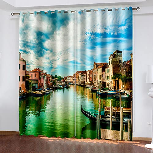 GELOUT Blickdichter Vorhang 3D Mit Ösen Curtain Natürliche Landschaft Coconut Seagull Beach 160cm lang 210cm Breite 2 Stück Verdunkelungsvorhang Mit Blickdichten Farben Gardinen Blickdicht von GELOUT