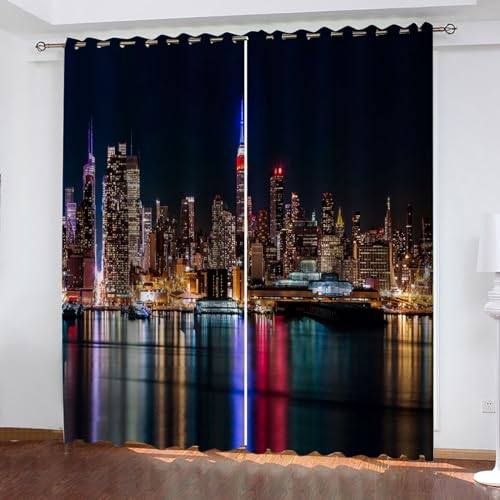 GELOUT Verdunkelungsvorhänge 3D Digitaldruckvorhänge Für Curtain Der Blick Auf Die Stadt 160cm lang 150cm Breite Vorhänge Für Wohnkultur von GELOUT